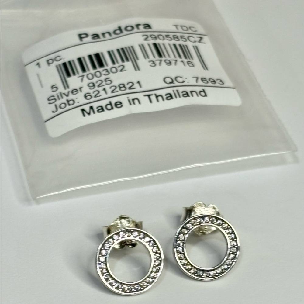 Pandora 925 Silver Sparkling Silver Circle Earrings - Picture 4 of 9